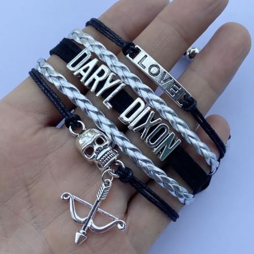 DOLON Braided Daryl Dixon Skull Bracelet Walking Dead Fans Gift Black with Silver - Image 3