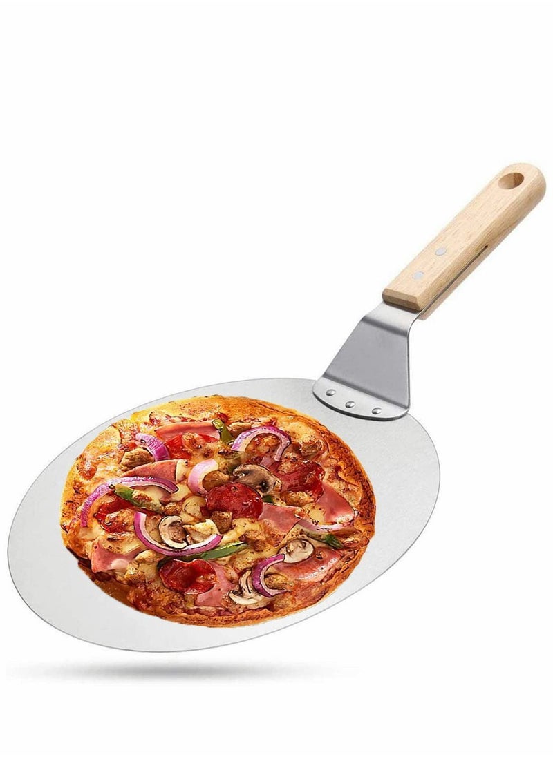 Y&D Stainless Steel Pizza Peel, 10 Inch Round Heat-resisting Paddle with Non-Slip Wood Handle, Peel Pad Spatula for Baking Homemade and Bread, 1 Pcs  - Image 1