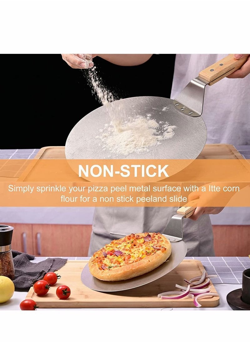 Y&D Stainless Steel Pizza Peel, 10 Inch Round Heat-resisting Paddle with Non-Slip Wood Handle, Peel Pad Spatula for Baking Homemade and Bread, 1 Pcs  - Image 3