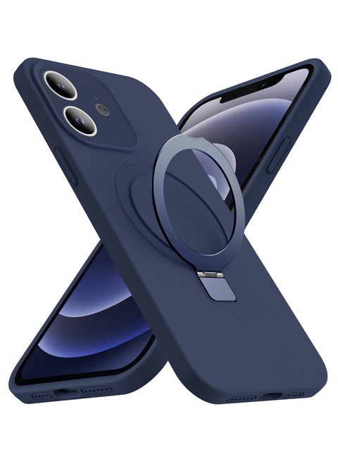 iPhone 12 MagSafe Case with Magnetic Invisible Stand,【Full Shockproof Protection】Silicone Phone Cover with Kickstand for Apple 12 (Navy Blue)