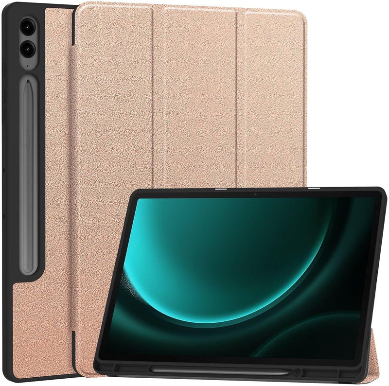 Excefore Case For Samsung Galaxy Tab S9 Fe Plus 12.4-Inch Model Sm-X610/X616 , Slim Tri-Fold Tpu Leather Cover With Pen Slot, Auto Wake/Sleep Can Vertical Use, For Sm S9 Plus Cover Rose Gold - Image 1