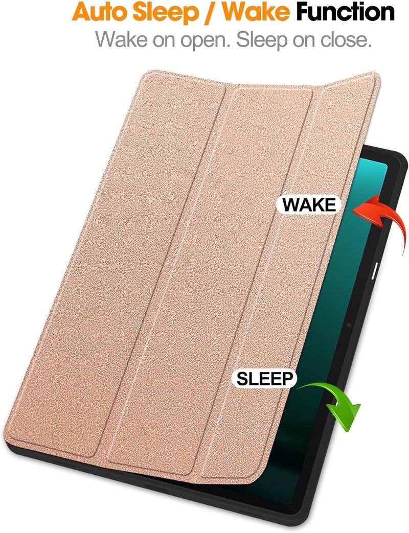 Excefore Case For Samsung Galaxy Tab S9 Fe Plus 12.4-Inch Model Sm-X610/X616 , Slim Tri-Fold Tpu Leather Cover With Pen Slot, Auto Wake/Sleep Can Vertical Use, For Sm S9 Plus Cover Rose Gold - Image 4