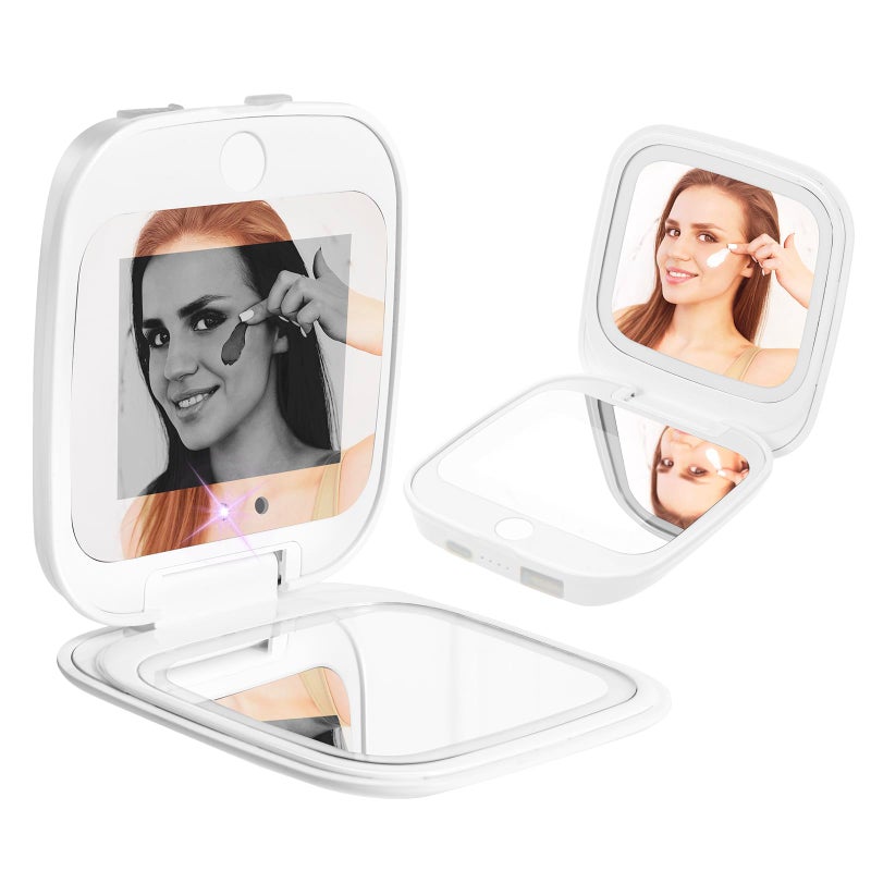 HiPai UV Camera Mirror for Sunscreen Test  SPF Detection 1x2x Magnifying Travel Mirror with Dimmable LED Lights Handheld 2Sided Portable Makeup Mirror for HandbagPocketWhite