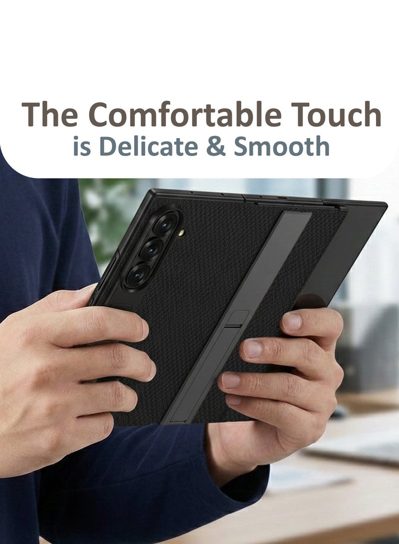 MARGOUN Alcantara Leather Case for Samsung Galaxy Z Trifold with Built-in Glass Screen Protector, Dual Invisible Stand, Military Hinge, 360° Protection - Black - Image 4