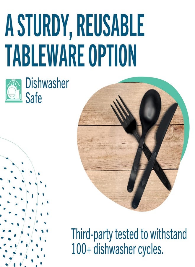 Preserve Recycled Plastic Cutlery Made in USA, 24 Count (8 Forks, 8 Knives, 8 Spoons), Black - Image 5