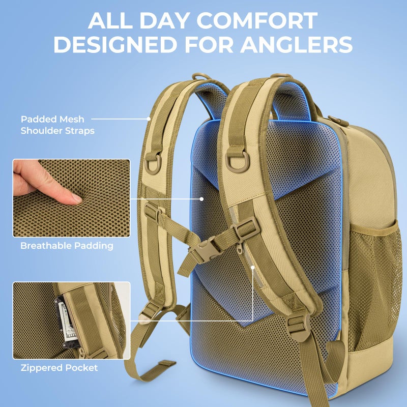 KastKing KarryAll Fishing Tackle Backpack with Rod Holder 4 Tackle Boxes,40/26L Tackle Bag Storage Fishing Gear and Equipment,Khaki,Medium - Image 5