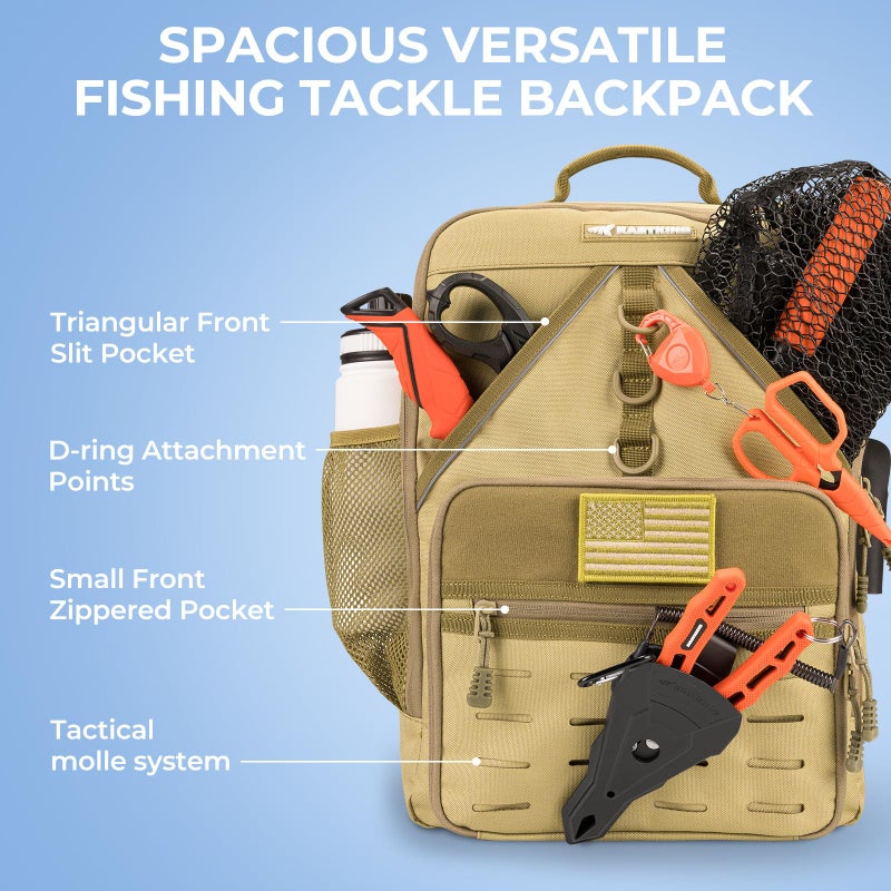 KastKing KarryAll Fishing Tackle Backpack with Rod Holder 4 Tackle Boxes,40/26L Tackle Bag Storage Fishing Gear and Equipment,Khaki,Medium - Image 4