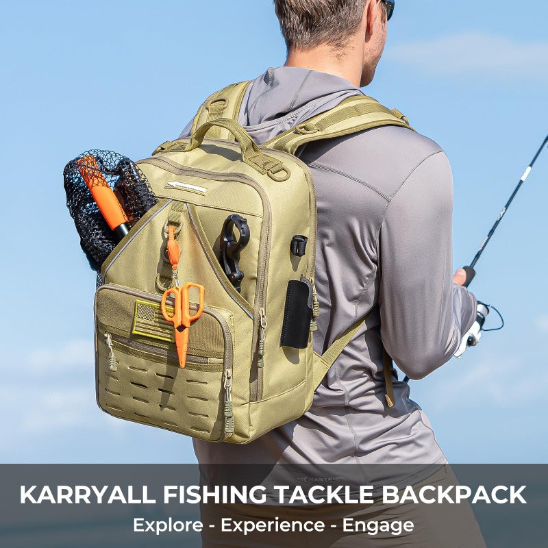KastKing KarryAll Fishing Tackle Backpack with Rod Holder 4 Tackle Boxes,40/26L Tackle Bag Storage Fishing Gear and Equipment,Khaki,Medium - Image 2