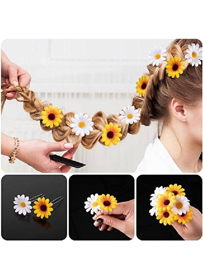 Whaline - 16Pcs Sunflower Hair Wreath Hair Clip Set Sunflower Daisy Hair Headband Bridal Hair Headpiece Floral Hair Barrettes Hair Pins Spring Summer Hair Accessories For Girls Women Wedding Party - Image 1