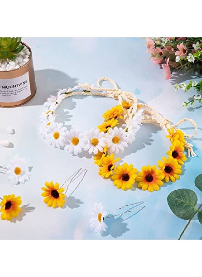 Whaline - 16Pcs Sunflower Hair Wreath Hair Clip Set Sunflower Daisy Hair Headband Bridal Hair Headpiece Floral Hair Barrettes Hair Pins Spring Summer Hair Accessories For Girls Women Wedding Party - Image 1