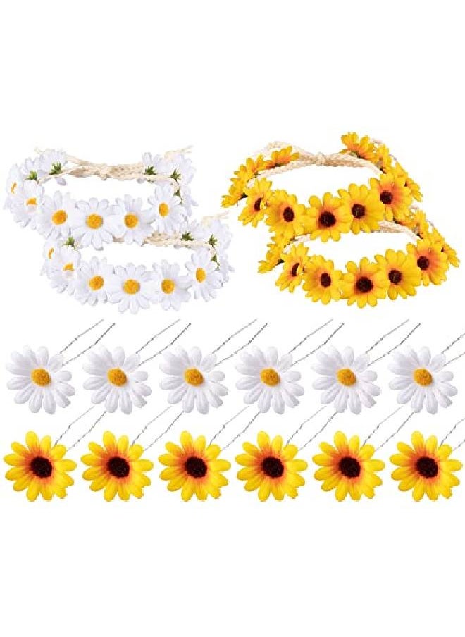 Whaline - 16Pcs Sunflower Hair Wreath Hair Clip Set Sunflower Daisy Hair Headband Bridal Hair Headpiece Floral Hair Barrettes Hair Pins Spring Summer Hair Accessories For Girls Women Wedding Party - Image 1