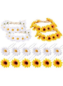 16Pcs Sunflower Hair Wreath Hair Clip Set Sunflower Daisy Hair Headband Bridal Hair Headpiece Floral Hair Barrettes Hair Pins Spring Summer Hair Accessories For Girls Women Wedding Party