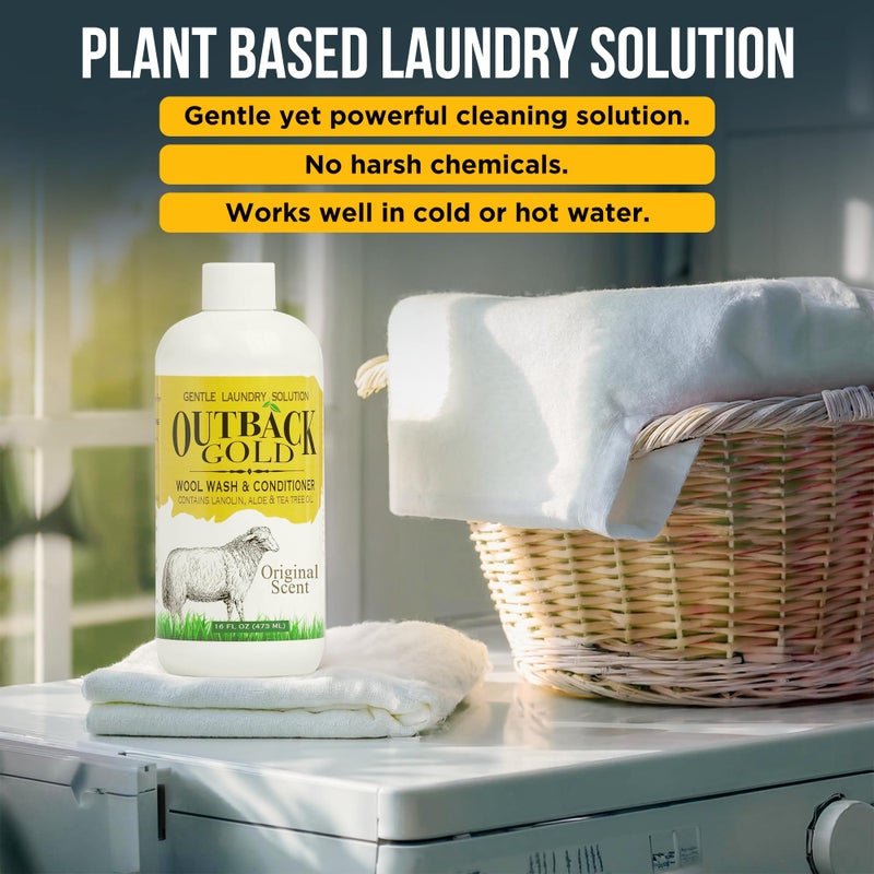 Desert Breeze Distributing Outback Gold Wool Wash, Original Scent, Natural Plant Based Liquid Laundry Detergent, Perfect for Wool, Cashmere, Silk, Sheepskin, Baby Items, Mild, Neutral pH, Made in USA - Image 3