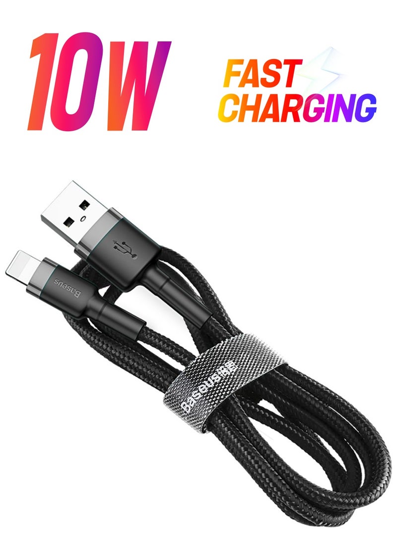 بيسوس كابل شحن من USB إلى Lightning عالي الكثافة مجدول من النايلون بتقنية الشحن السريع بطول ٣ أمتار من سلسلة كافول متوافق مع آيفون 13 12 11 برو ماكس ميني XS X 8 7 6 5  SE آي باد رمادي/أسود - Image 1