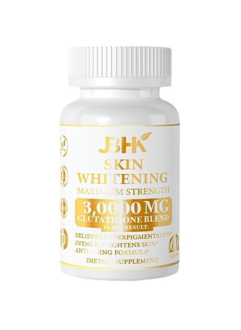 60 Count Skin Whitening Maximum Strength，30000Mg Glutathione Blend，Vitamin E Glutathione Herbal Skin Whitening Glutathione Capsules For Skin Whitening