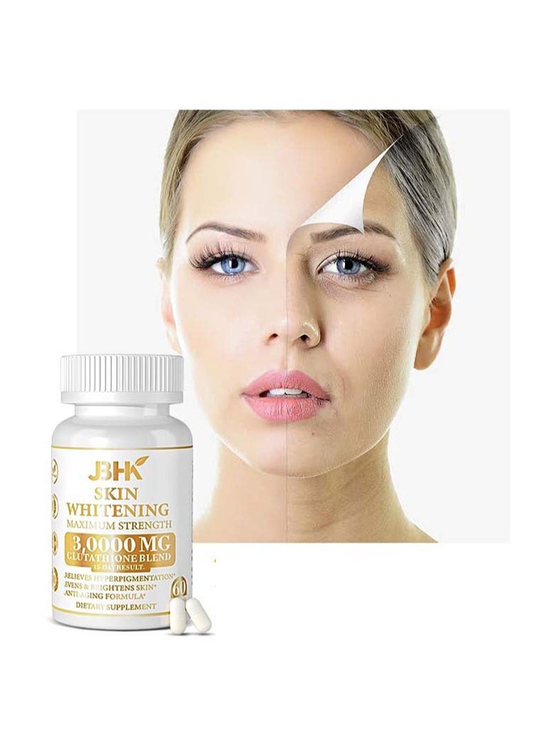 60 Count Skin Whitening Maximum Strength，30000Mg Glutathione Blend，Vitamin E Glutathione Herbal Skin Whitening Glutathione Capsules For Skin Whitening