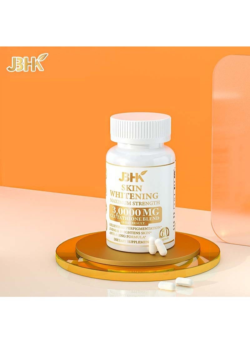 60 Count Skin Whitening Maximum Strength，30000Mg Glutathione Blend，Vitamin E Glutathione Herbal Skin Whitening Glutathione Capsules For Skin Whitening