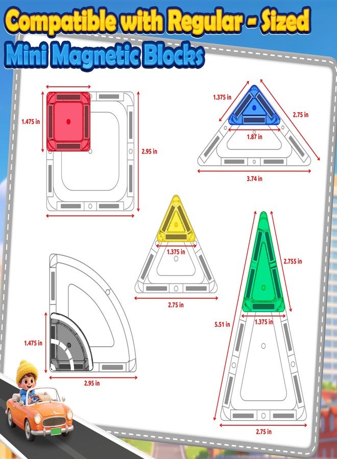 مجموعة ألعاب ORZbb Mini Magnetic Tiles Road مع حقيبة، ألعاب سفر أساسية للأطفال الصغار، مكعبات بناء مغناطيسية للأولاد والبنات من عمر 3 إلى 5 سنوات فما فوق، منهج مونتيسوري للتعلم الحسي، هدايا عيد الفصح وأعياد الميلاد - Image 4