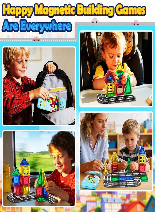 مجموعة ألعاب ORZbb Mini Magnetic Tiles Road مع حقيبة، ألعاب سفر أساسية للأطفال الصغار، مكعبات بناء مغناطيسية للأولاد والبنات من عمر 3 إلى 5 سنوات فما فوق، منهج مونتيسوري للتعلم الحسي، هدايا عيد الفصح وأعياد الميلاد - Image 2