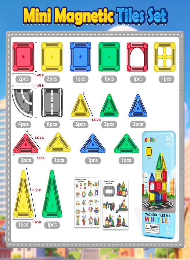 مجموعة ألعاب ORZbb Mini Magnetic Tiles Road مع حقيبة، ألعاب سفر أساسية للأطفال الصغار، مكعبات بناء مغناطيسية للأولاد والبنات من عمر 3 إلى 5 سنوات فما فوق، منهج مونتيسوري للتعلم الحسي، هدايا عيد الفصح وأعياد الميلاد - Image 3