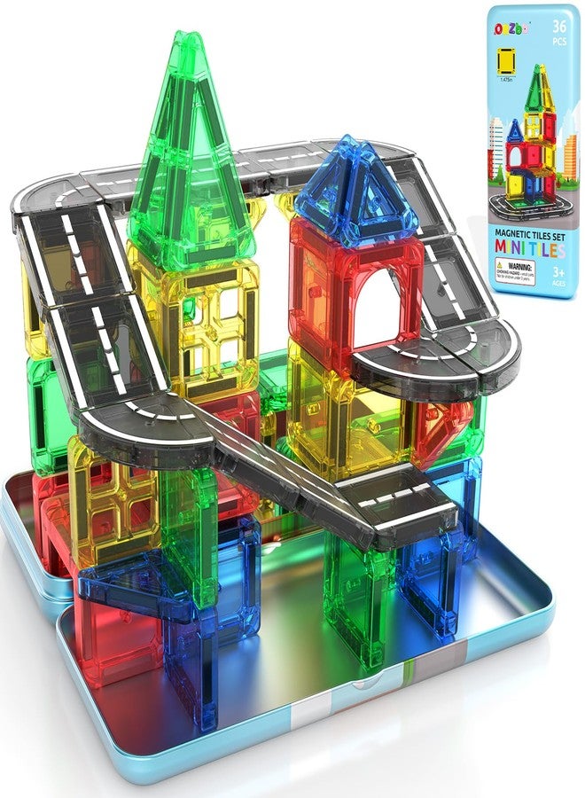 مجموعة ألعاب ORZbb Mini Magnetic Tiles Road مع حقيبة، ألعاب سفر أساسية للأطفال الصغار، مكعبات بناء مغناطيسية للأولاد والبنات من عمر 3 إلى 5 سنوات فما فوق، منهج مونتيسوري للتعلم الحسي، هدايا عيد الفصح وأعياد الميلاد - Image 1
