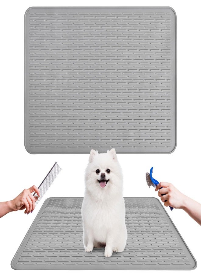 Avoirdus Grooming Table Mat for Dog, 28 x 20 Inches, Grey, Non-Slip Silicone Mat for Small & Medium Pet Bathing - Image 1