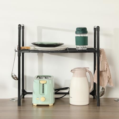 HOME CUBE 2 Tier Microwave Stand with Storage Shelves, Kitchen Countertop Organiser with Hooks, Kitchen Storage Rack, Baker's Rack, OTG Stand, Spice Organizer, Space Saving Organizer (50.5x27x51cm) - Image 5