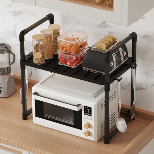 HOME CUBE 2 Tier Microwave Stand with Storage Shelves, Kitchen Countertop Organiser with Hooks, Kitchen Storage Rack, Baker's Rack, OTG Stand, Spice Organizer, Space Saving Organizer (50.5x27x51cm) - Image 3