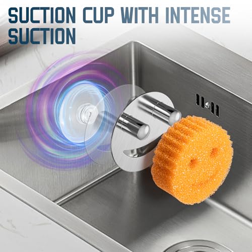 Yoshiky Stainless Steel Smiley Face Dish Sponge Holder, Silver Sink Caddy Organizer Storage with Suction Cup for Kitchen, Rv Apartment Kitchen Accessories Decor Scrubber - Image 4