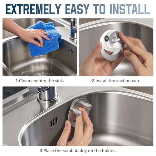 Yoshiky Stainless Steel Smiley Face Dish Sponge Holder, Silver Sink Caddy Organizer Storage with Suction Cup for Kitchen, Rv Apartment Kitchen Accessories Decor Scrubber - Image 3