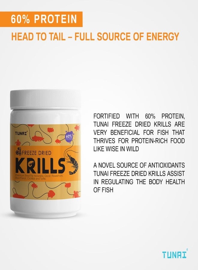 TUNAI Freeze Dried Krills Fish Food & Treats for Turtle, Cichlids, Flowerhorn, Oscar, Red Parrot, Arowana & Other Carinvorous Fish (50 G, Kril),Adult - Image 3