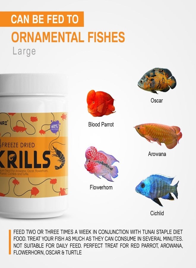 TUNAI Freeze Dried Krills Fish Food & Treats for Turtle, Cichlids, Flowerhorn, Oscar, Red Parrot, Arowana & Other Carinvorous Fish (50 G, Kril),Adult - Image 5
