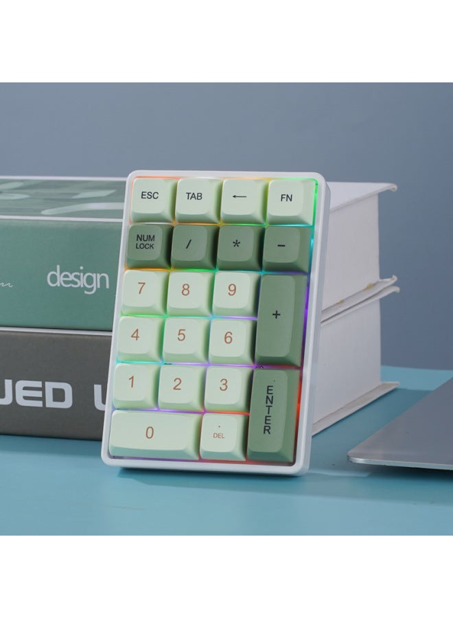 Triple Model Bluetooth Wireless Mechanical Digital Keyboard 21 Keys Laptop External Account Digital Zone Small Keyboard-Color:Matcha-red Shaft (three-mold Connection Rechargeable)  - Image 1