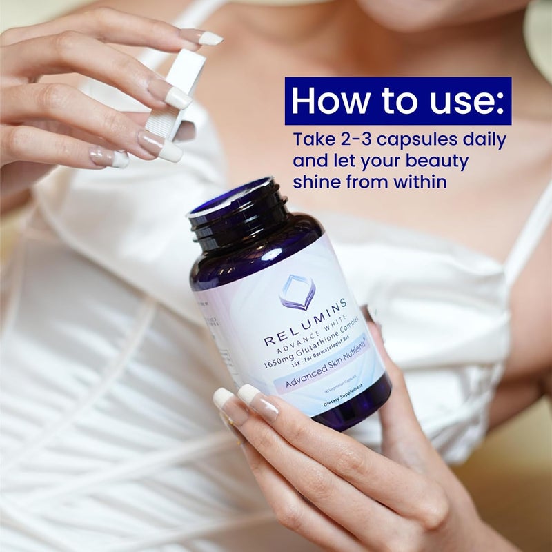 Relumins LGlutathione Complex 1650mg  Antioxidant Support with Alpha Lipoic Acid NAC LMethionine Vitamin E  Halal  cGMP Certified Skin Health Supplement  90 Vegetarian Capsules - Image 4