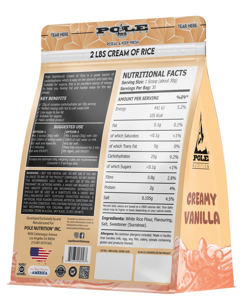 POLE NUTRITION Cream of Rice High Carbohydrate Rice Powder - Creamy Vanilla, 2 lbs (30 Servings) - Image 2