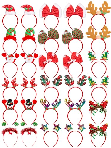 HOVACY 30 PCS Christmas Headbands 15 Styles Christmas Headwear Reindeer Antler Headbands Santa Claus Xmas Tree Headpieces Party Supplies Christmas Decor for Womens Adult - Image 1