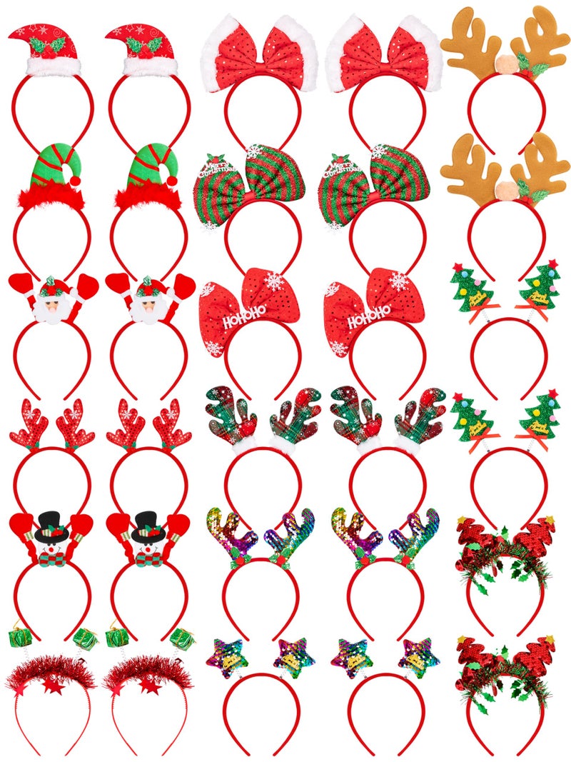 HOVACY 30 PCS Christmas Headbands 15 Styles Christmas Headwear Reindeer Antler Headbands Santa Claus Xmas Tree Headpieces Party Supplies Christmas Decor for Womens Adult - Image 3