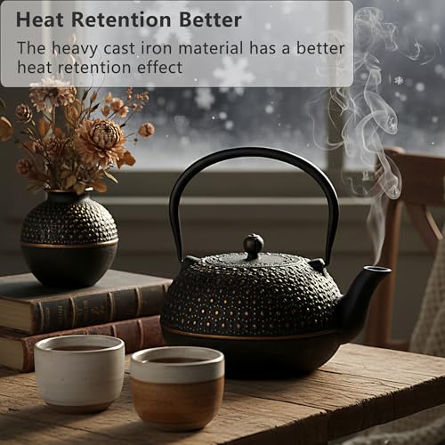 YJX 609oz Large Cast Iron Teapot for Stovetop Safe 6 Cup Tea Kettle Japanese Tetsubin Teapot with Stainless Steel Infuser for Loose Tea Tea Pot Enameled Interior 17QT18L - Image 3