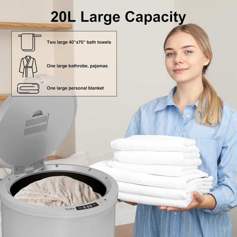 Trydow Ultra Large Capacity Towel Warmer Bucket, Rapid Heating with Timer, One-Button Digital Display Control, Safety Lock, Gifts for Him & Her, Auto Shut-Off, Fits 2 Large, Blanket, Bathrobe, Gray - Image 5