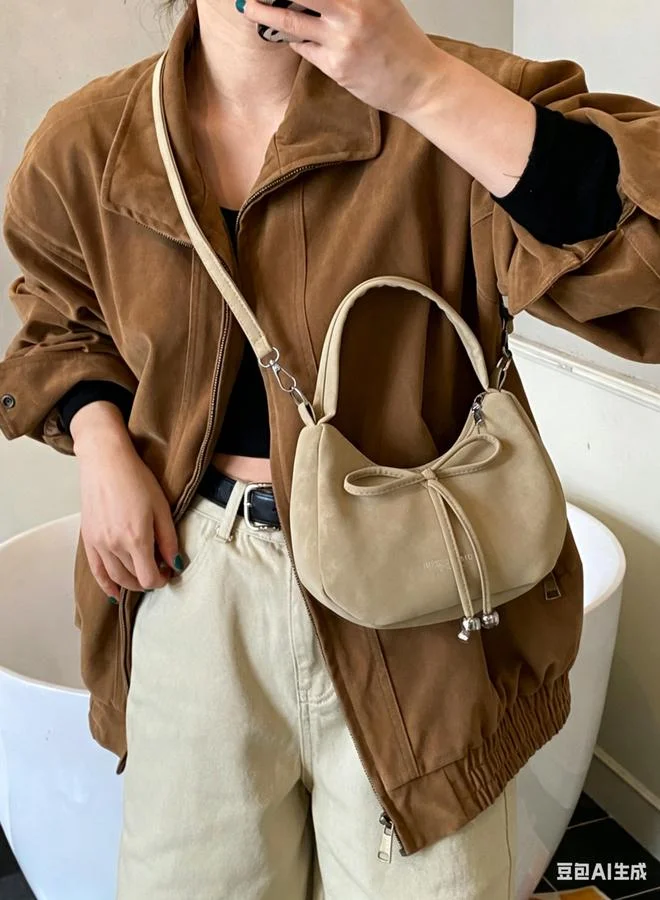 Take Two Beige Crossbody Bag with Bow Detail