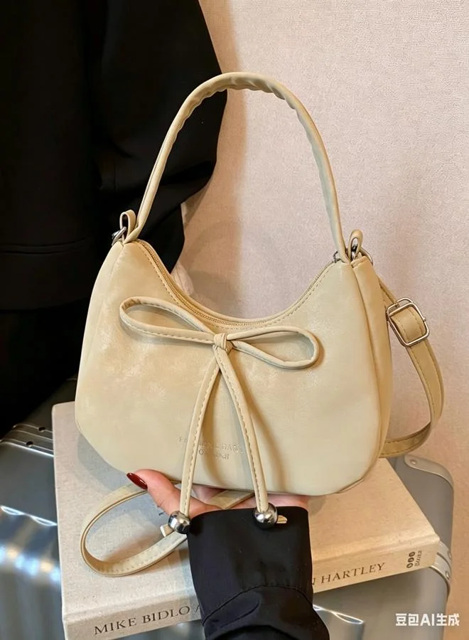 Take Two Beige Crossbody Bag with Bow Detail