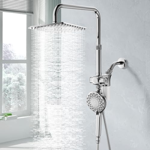 SINGSUO Filtered Rain Shower Head with Handheld Spray Combo, High Pressure Dual Shower Head with Filter for Hard Water, Modern Magnetix Double Shower Head and Handle Set, Adjustable Lift Bar (Chrome) - Image 1