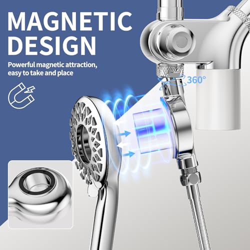 SINGSUO Filtered Rain Shower Head with Handheld Spray Combo, High Pressure Dual Shower Head with Filter for Hard Water, Modern Magnetix Double Shower Head and Handle Set, Adjustable Lift Bar (Chrome) - Image 2