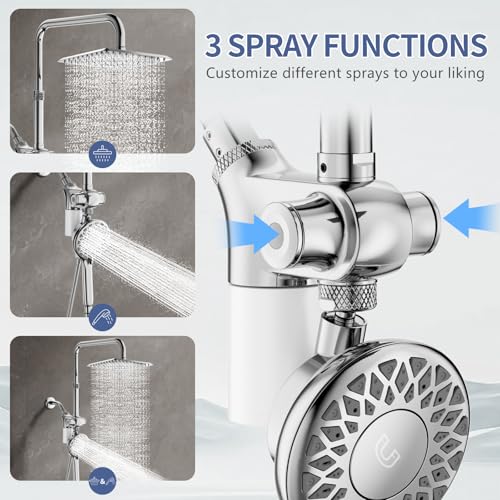 SINGSUO Filtered Rain Shower Head with Handheld Spray Combo, High Pressure Dual Shower Head with Filter for Hard Water, Modern Magnetix Double Shower Head and Handle Set, Adjustable Lift Bar (Chrome) - Image 5
