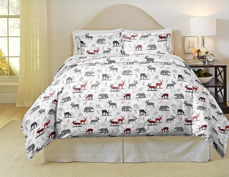Pointehaven 180 GSM Cotton Flannel Duvet Set - Twin/Twin XL, Northwoods - Image 1