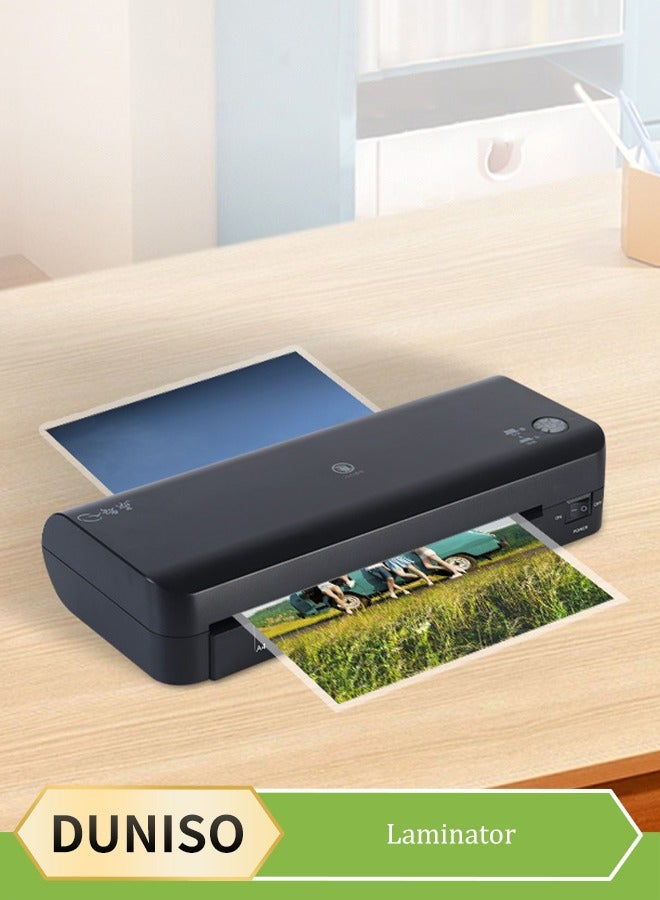 DUNISO Desktop Laminator, Hot And Cold Laminating Machine,A4A5A6 Laminator Machine Set 2 Roller System Thermal Laminator with ABS Button or Document Photo Picture Credit Card Home School Office Electronics Supplies（black) - Image 1