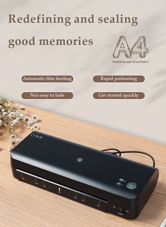 DUNISO Desktop Laminator, Hot And Cold Laminating Machine,A4A5A6 Laminator Machine Set 2 Roller System Thermal Laminator with ABS Button or Document Photo Picture Credit Card Home School Office Electronics Supplies（black) - Image 3