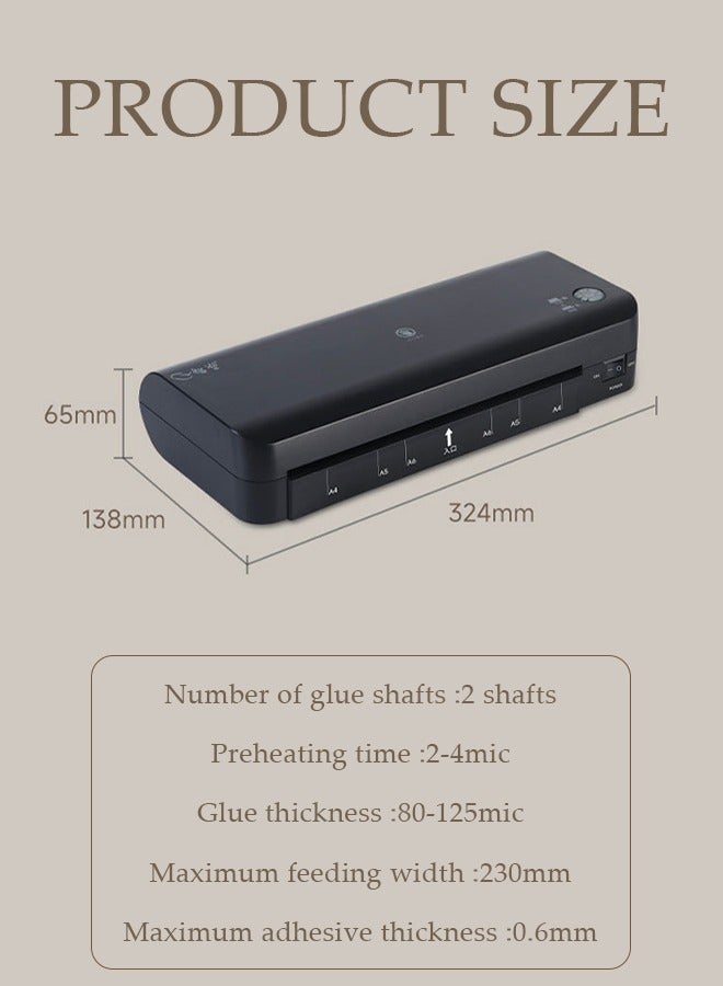 DUNISO Desktop Laminator, Hot And Cold Laminating Machine,A4A5A6 Laminator Machine Set 2 Roller System Thermal Laminator with ABS Button or Document Photo Picture Credit Card Home School Office Electronics Supplies（black) - Image 2