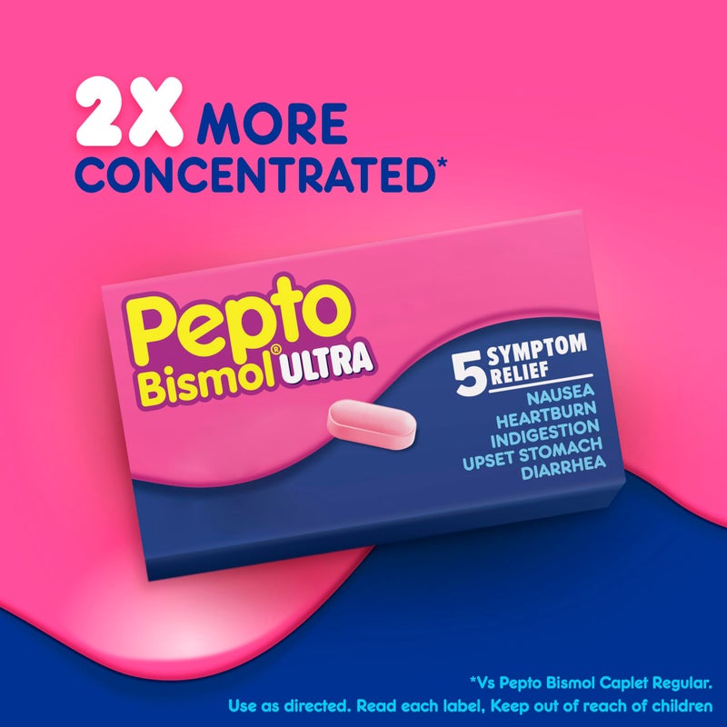 Pepto Bismol ULTRA Caplets, Upset Stomach Relief, Nausea Relief, Heartburn Relief, Indigestion Relief, Anti Diarrhea Medication for Adults - 5 Symptom Relief, 24 ct - Image 5