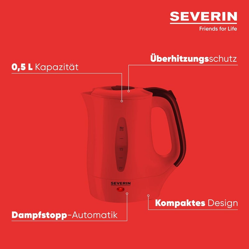 سيفيرين مجموعة غلاية السفر SEVERIN WK 3644 – سعة 0.5 لتر، 650 واط، تصميم محمول مع حماية من الغليان الجاف، تشمل كوبين وملعقتين، غلاية بيضاء مدمجة - Image 4